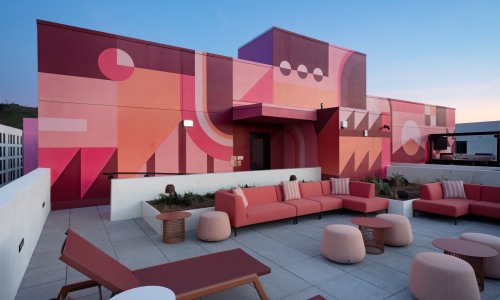 a mural on a rooftop deck